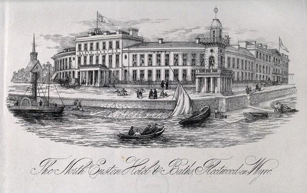 The North Euston Hotel and Baths, Fleetwood-on-Wyre, Lancashire. Steel engraving.