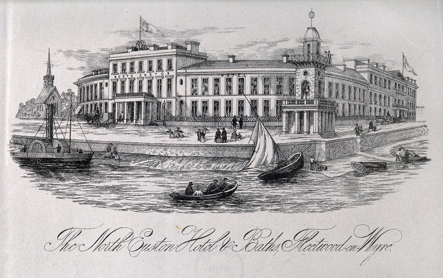 The North Euston Hotel and Baths, Fleetwood-on-Wyre, Lancashire. Steel engraving.