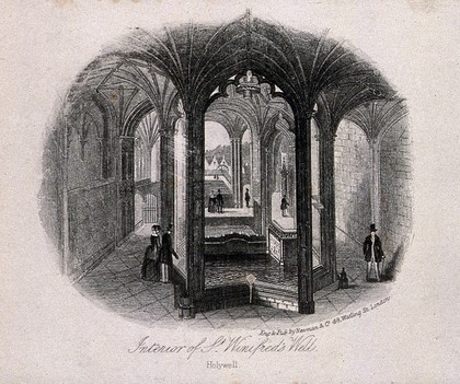 St. Winifred's Well, Flintshire, Wales: interior. Line engraving by Newman & Co.