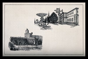 view The Old (now 'La Specola') and New Observatories, Florence, Italy. Reproduction of a pen drawing by A. Pochini.