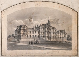 view Deaf and Dumb Institution, Glasgow. Line engraving by C. Lawrie after J. Salmon.