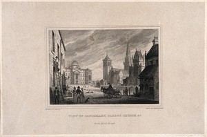 view Glasgow: the Royal Infirmary, the cathedral, and Barony Church. Line engraving by J. Swan after J. Knox.