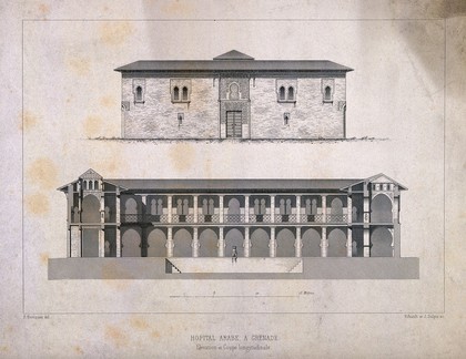 The Arab Hospital, Granada, Spain. Steel engraving by Ribault and J. Sulpis after F. Enríquez y Ferrer.