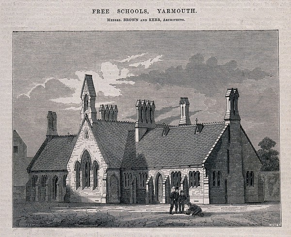 Free Schools, Great Yarmouth, Norfolk. Wood engraving by C.D. Laing, 1848.