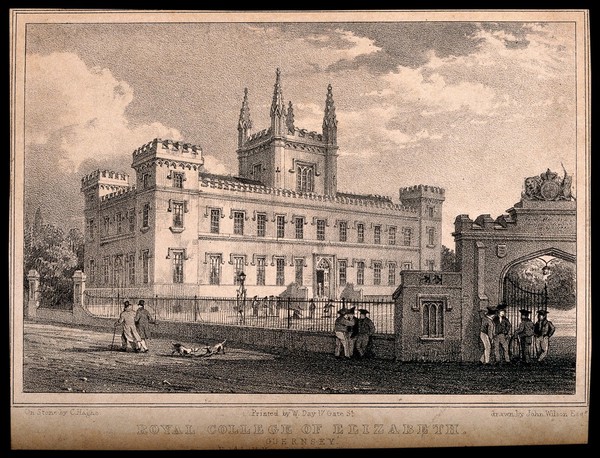 The Royal College of Elizabeth, Guernsey, Channel Islands. Lithograph by C. Haghe after J. Wilson.