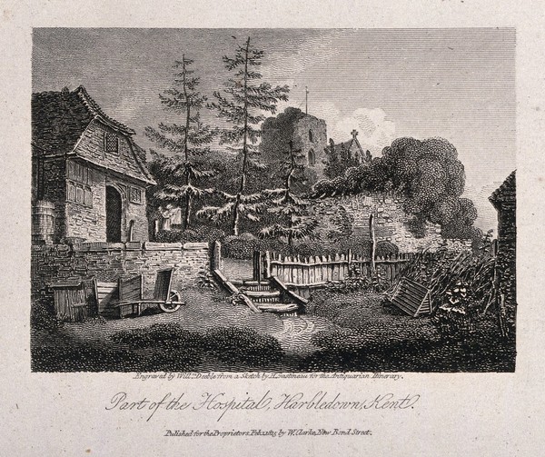 Hospital of St. Nicholas Harbledown, Harbledown, Kent. Line engraving by W. Deeble, 1815, after H. Gastineau.