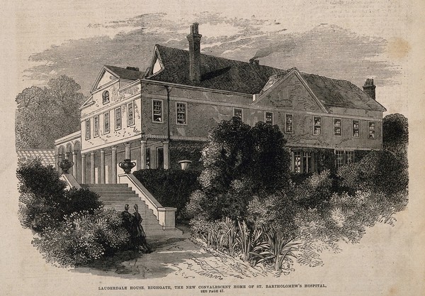 Lauderdale House, Highgate, Middlesex: convalescent home of St. Bartholomew's Hospital. Wood engraving, 1872.