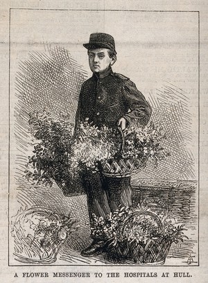 view A flower boy at Hull Hospitals, Hull, Yorkshire. Wood engraving.