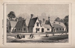 view The National Schools, Hythe, Kent. Wood engraving by Laing after J. Messenger.