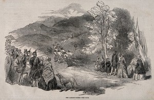 view The Laggan Games, Inverness, Scotland: the race. Wood engraving by E. Landells.