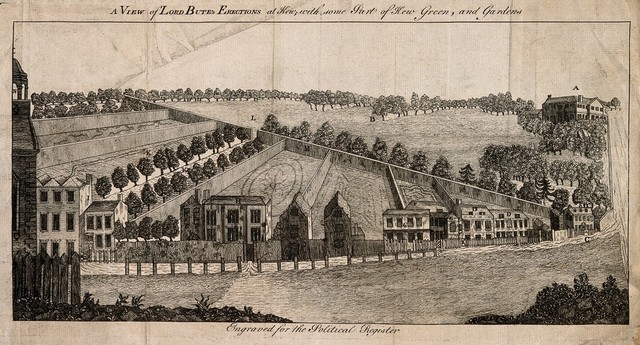 Royal Botanic Gardens, Kew, Surrey. Line engraving.