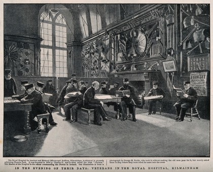 The Royal Hospital, Kilmainham, Ireland: recreation room. Reproduction of a photograph by C.H.S. after G.M. Roche.