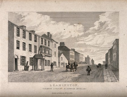 Leamington Spa, Warwickshire: Clemens Street, Blenheim Hotel. Etching, 1822.