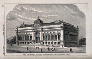 view Leeds New Mechanics' Institution and School of Art, Leeds, Yorkshire. Wood engraving by W.E. Hodgkin, 1867, after C. Brodrick.