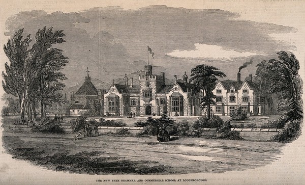 New Free Grammar and Commercial School, Loughborough, Leicestershire. Wood engraving.