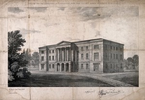 view Asylum for the St Ann's Society Schools, Brixton. Lithograph by C.J. Hullmandel after J.H. Taylor, 1829.