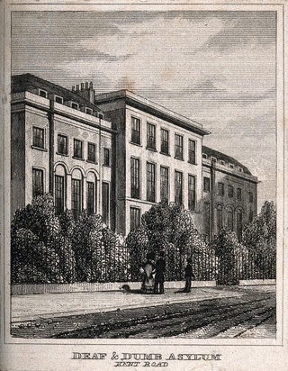 Asylum for the deaf and dumb, Camberwell. Engraving, 1834.