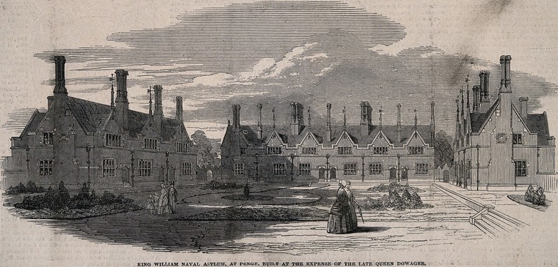 The King William Naval Asylum, Penge. Wood engraving, 1849., 8 December 1849, by Philip Hardwick