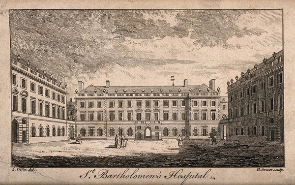 St Bartholomew's Hospital, London: the courtyard. Engraving by B. Green after S. Wale.