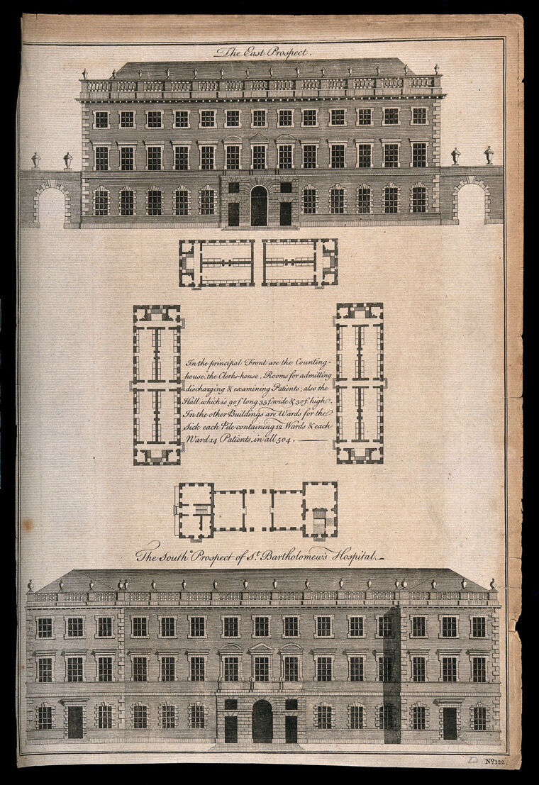 St Bartholomew S Hospital London Elevations And A Plan Of The Courtyard Engraving Wellcome Collection