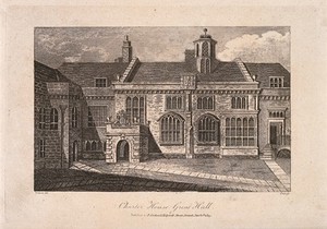 view The Charterhouse, London: the Great Hall. Engraving by J. Owen after T. Prattent, 1813.