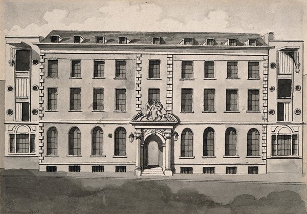 Apothecaries' Hall, Blackfriars Lane, London: the facade. Drawing.