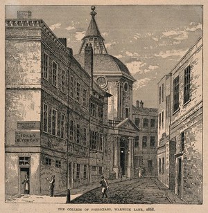 view Royal College of Physicians, Warwick Lane, London. Process print by Taylor [?] after C. T. James, 1868.