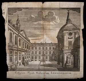 view Royal College of Physicians, Warwick Lane, London: the courtyard, viewed from the south. Engraving.