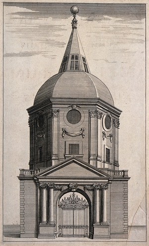 view Royal College of Physicians, Warwick Lane, London. Engraving, 1709.