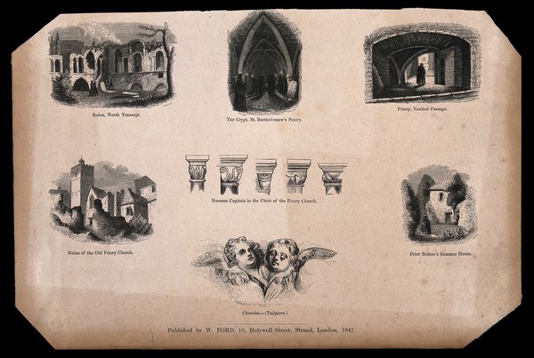 St Bartholomew the Great, Smithfield, London: seven views. Wood engravings by T. Gilks after W.A.Delamotte, 1847.