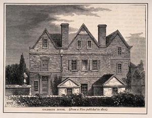 view Coldbath House, Farringdon, London. Wood engraving by [W.H.P.].