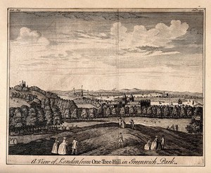 view London, seen from Greenwich. Engraving, 1754.