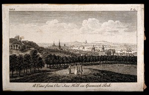 view London, seen from Greenwich. Engraving.