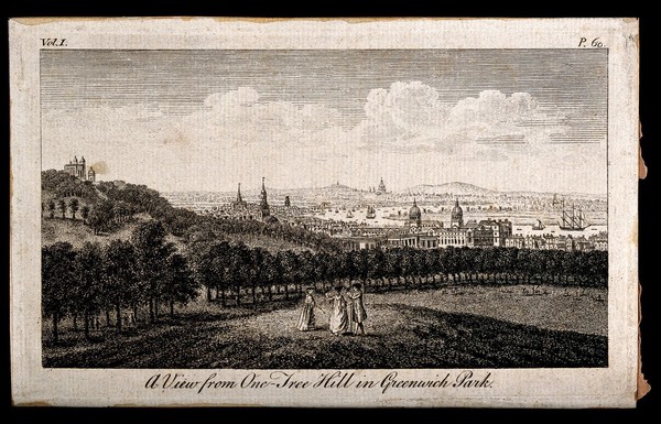 London, seen from Greenwich. Engraving.