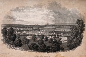 view Greenwich, with London in the distance. Engraving by E. Finden after W. Westall.