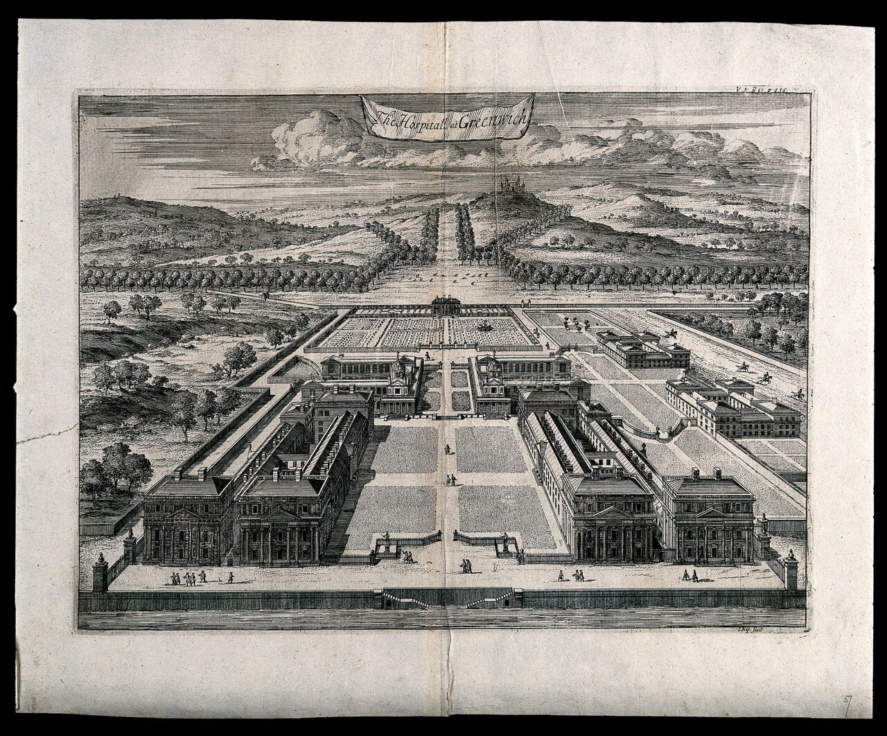 Royal Naval Hospital, Greenwich. Engraving by J. Kip, 1720., 1720, by Jan Kip