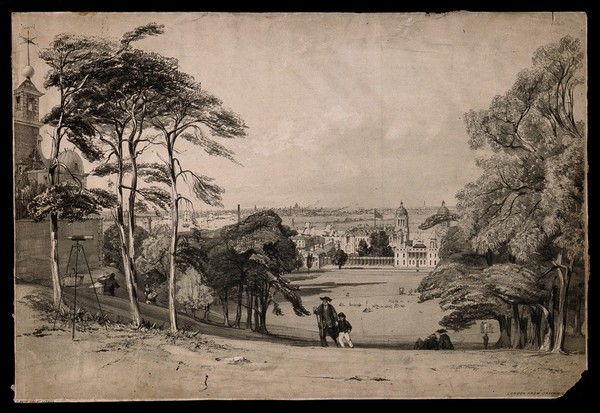 London, seen from beside Flamsteed House in Greenwich park. Lithograph by T. S. Boys after himself, 1842.