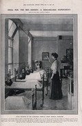 view Queen Alexandra's Hospital for Children with Hip Disease, Queen Square, Holborn: the interior of a ward, with a teacher giving a gymnastics lesson. Photogravure after A. Forestier, 1908.