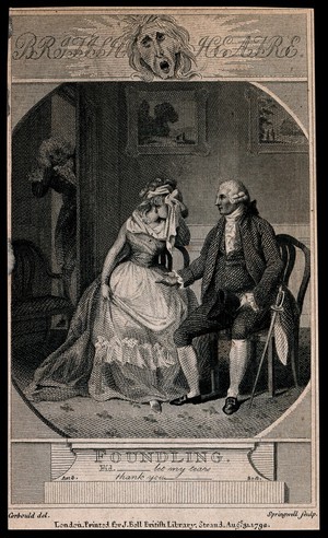view A man holds out his hand to a weeping woman [Fidelia]. Engraving by Springwell after R. Corbould, 1792.