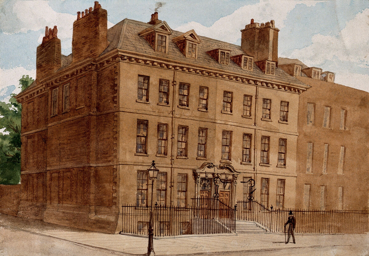 40-41 Queen Square, London, immediately before demolition. Watercolour attributed to J. P. Emslie, 1882., 1882, by John Philipps Emslie