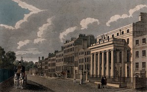 view The Royal College of Surgeons, Lincoln's Inn Fields, London. Coloured engraving.