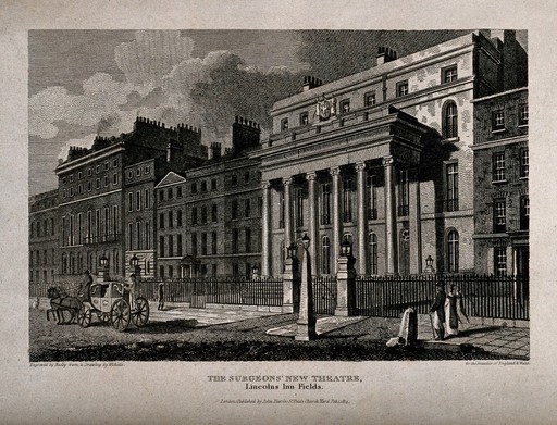 The Royal College of Surgeons, Lincoln's Inn Fields, London. Engraving by Busby, 1814, after Whichelo.