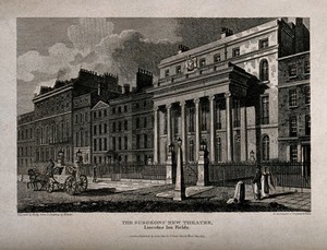 view The Royal College of Surgeons, Lincoln's Inn Fields, London. Engraving by T.L. Busby, 1814, after Whichelo.