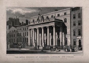 view The Royal College of Surgeons, Lincoln's Inn Fields, London. Engraving by W. Deeble, 1828, after T. H. Shepherd.