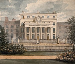 view The Royal College of Surgeons, Lincoln's Inn Fields, London. Watercolour painting, before 1835.