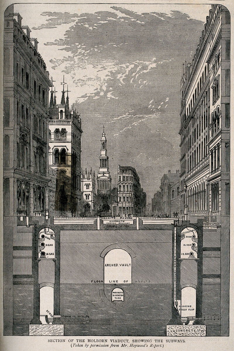A section through the roadway of Holborn Viaduct,