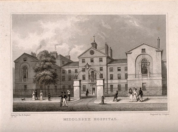 M0003347: Exterior of the Middlesex Hospital, London