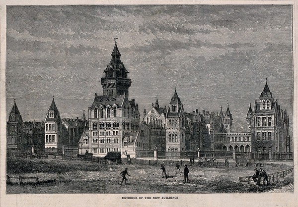 St Marylebone Infirmary, Exmoor Street, London: the exterior. Wood engraving, 1881 (?).