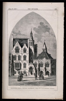 The Philological School, St Marylebone, London: seen from the New Road. Wood engraving by B. Sly, 1857.