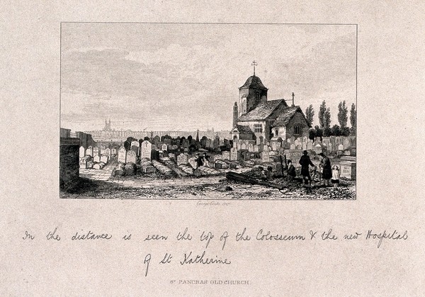 St Pancras Old Church, Pancras Road, London: looking west. Etching by G. Cooke, 1827.